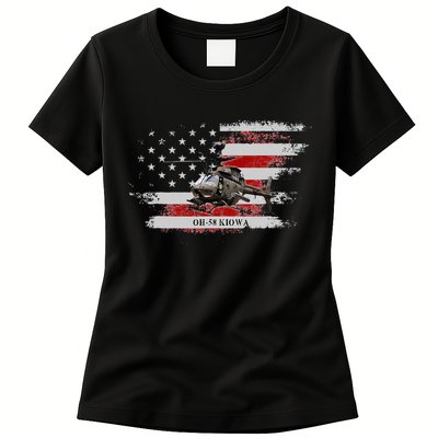 OH58 Kiowa Helicopter USA Flag Helicopter Pilot Gifts Womens T-Shirt