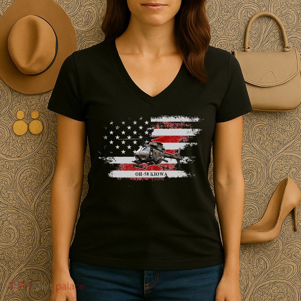OH58 Kiowa Helicopter USA Flag Helicopter Pilot Gifts Women's V-Neck T-Shirt
