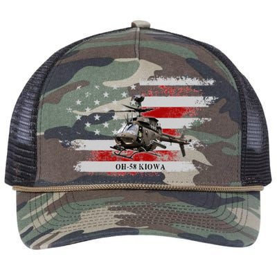 OH58 Kiowa Helicopter USA Flag Helicopter Pilot Gifts Retro Rope Trucker Hat Cap