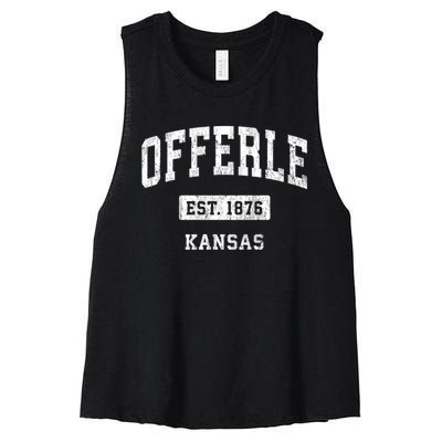 Offerle Kansas Ks Vintage Sports Established Women's Racerback Cropped Tank