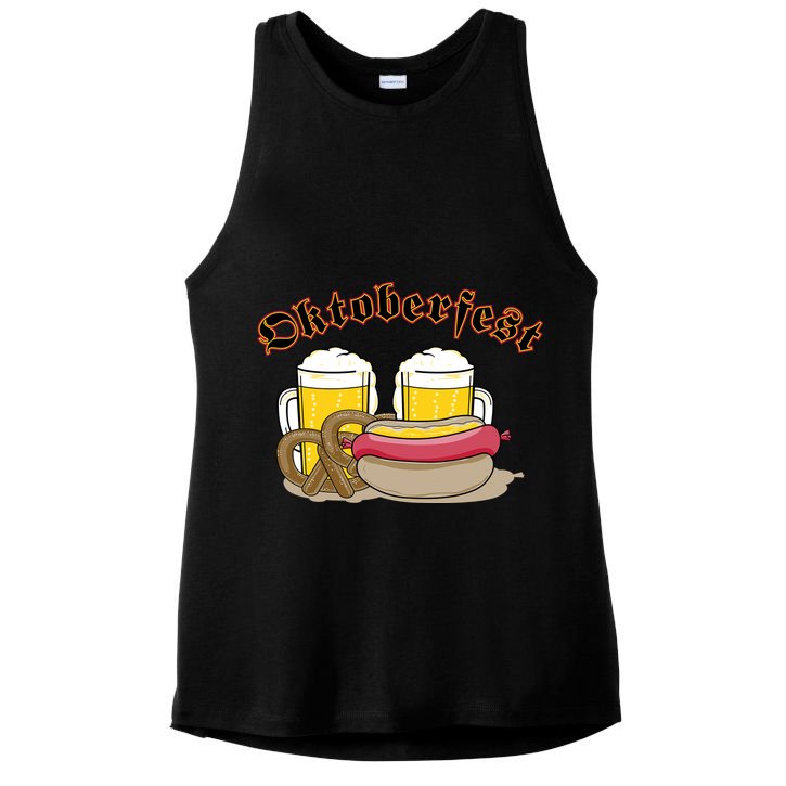 Oktoberfest Beer Pretzel Hot Dog Ladies PosiCharge Tri-Blend Wicking Tank