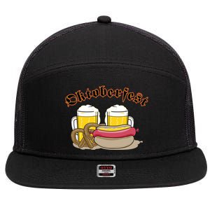 Oktoberfest Beer Pretzel Hot Dog 7 Panel Mesh Trucker Snapback Hat