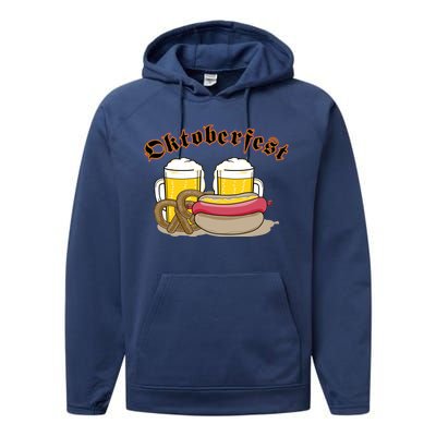 Oktoberfest Beer Pretzel Hot Dog Performance Fleece Hoodie