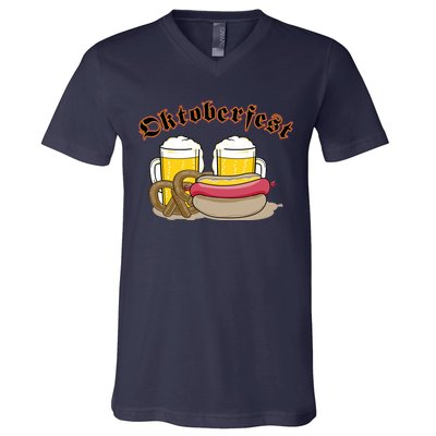 Oktoberfest Beer Pretzel Hot Dog V-Neck T-Shirt