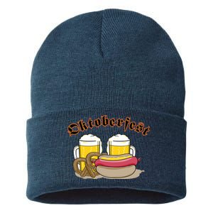 Oktoberfest Beer Pretzel Hot Dog Sustainable Knit Beanie