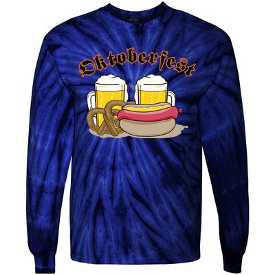 Oktoberfest Beer Pretzel Hot Dog Tie-Dye Long Sleeve Shirt