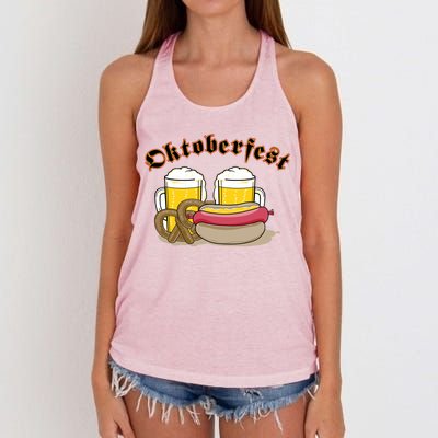 Oktoberfest Beer Pretzel Hot Dog Women's Knotted Racerback Tank