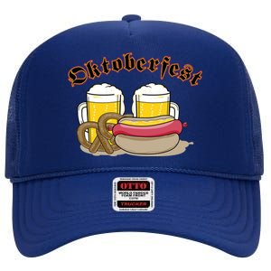 Oktoberfest Beer Pretzel Hot Dog High Crown Mesh Back Trucker Hat