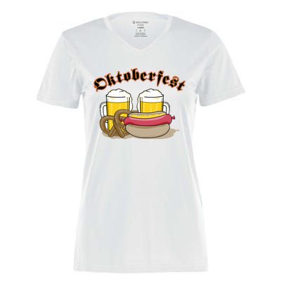 Oktoberfest Beer Pretzel Hot Dog Women's Momentum V-Neck T-Shirt