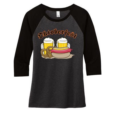 Oktoberfest Beer Pretzel Hot Dog Women's Tri-Blend 3/4-Sleeve Raglan Shirt