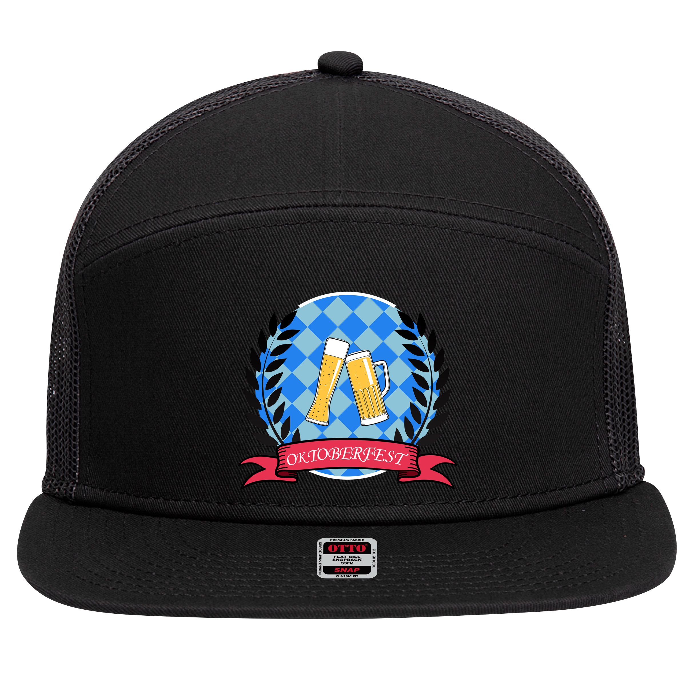 Oktoberfest Beerfest Emblem 7 Panel Mesh Trucker Snapback Hat