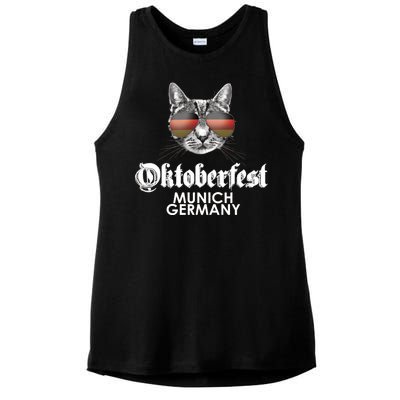 Oktoberfest Cat Munich Germany Ladies PosiCharge Tri-Blend Wicking Tank