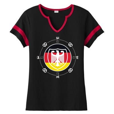 Oktoberfest Circle Eagle Flag Logo  Ladies Halftime Notch Neck Tee