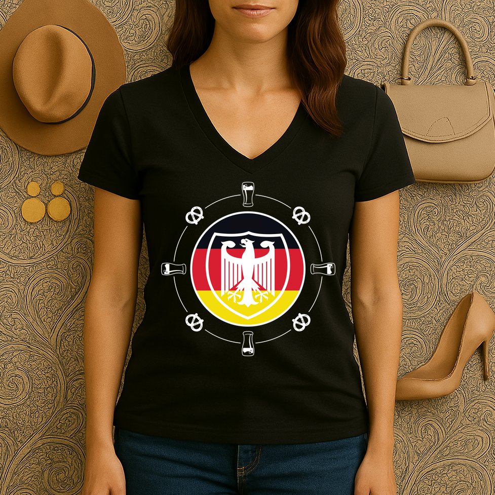 Oktoberfest Circle Eagle Flag Logo  Women's V-Neck T-Shirt