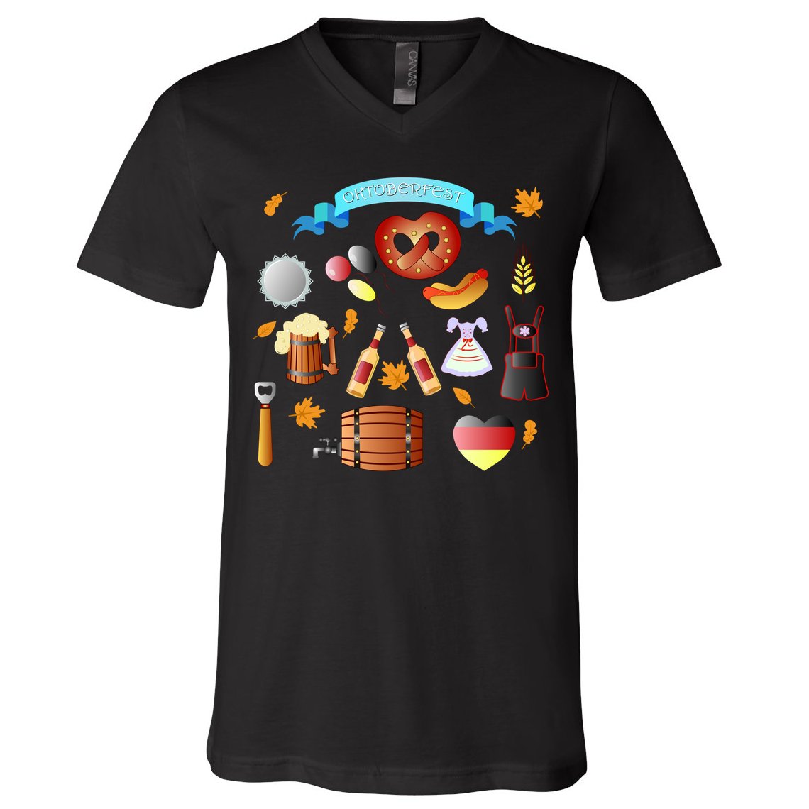Oktoberfest Festive Mashup Beer Pretzel German V-Neck T-Shirt