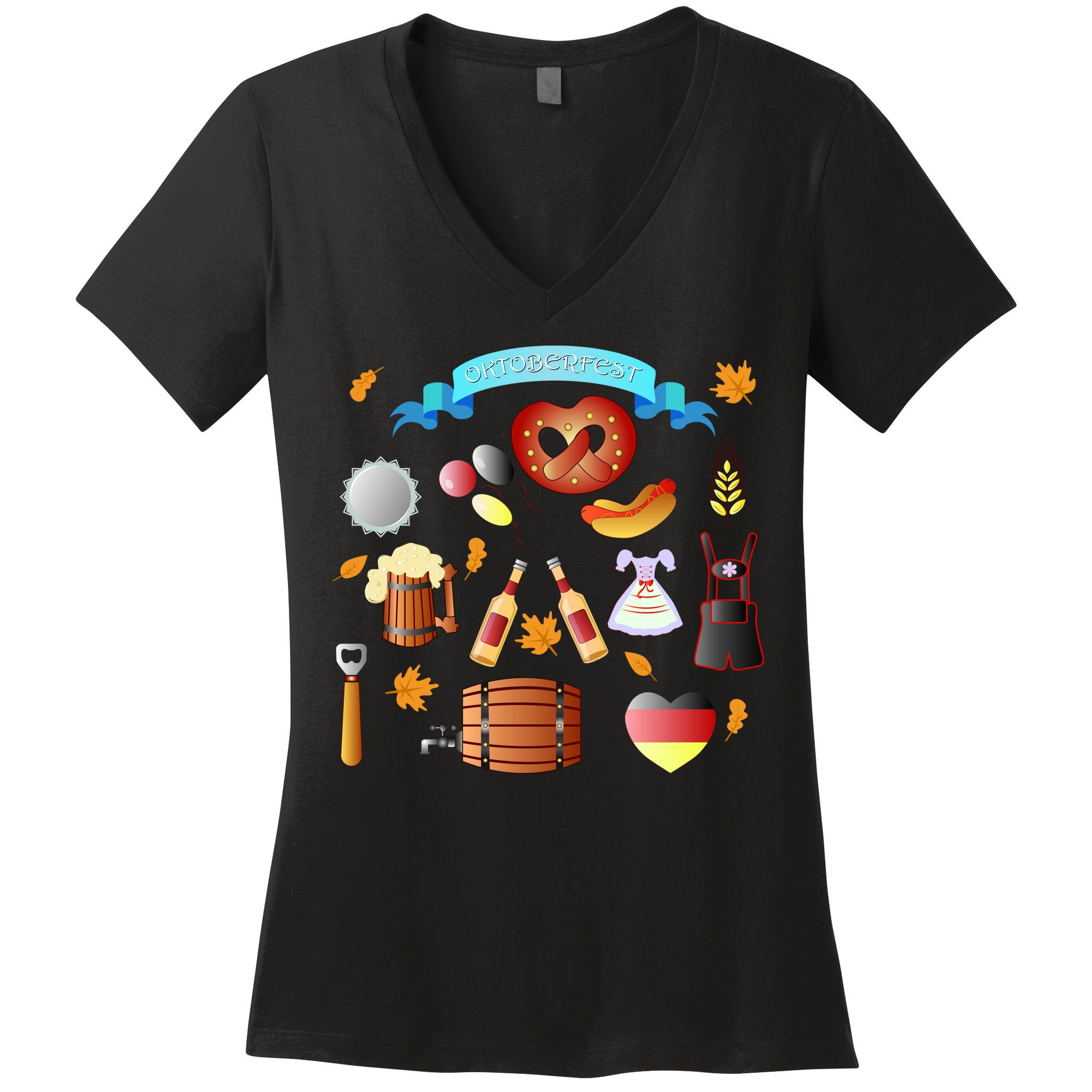 Oktoberfest Festive Mashup Beer Pretzel German Women's V-Neck T-Shirt
