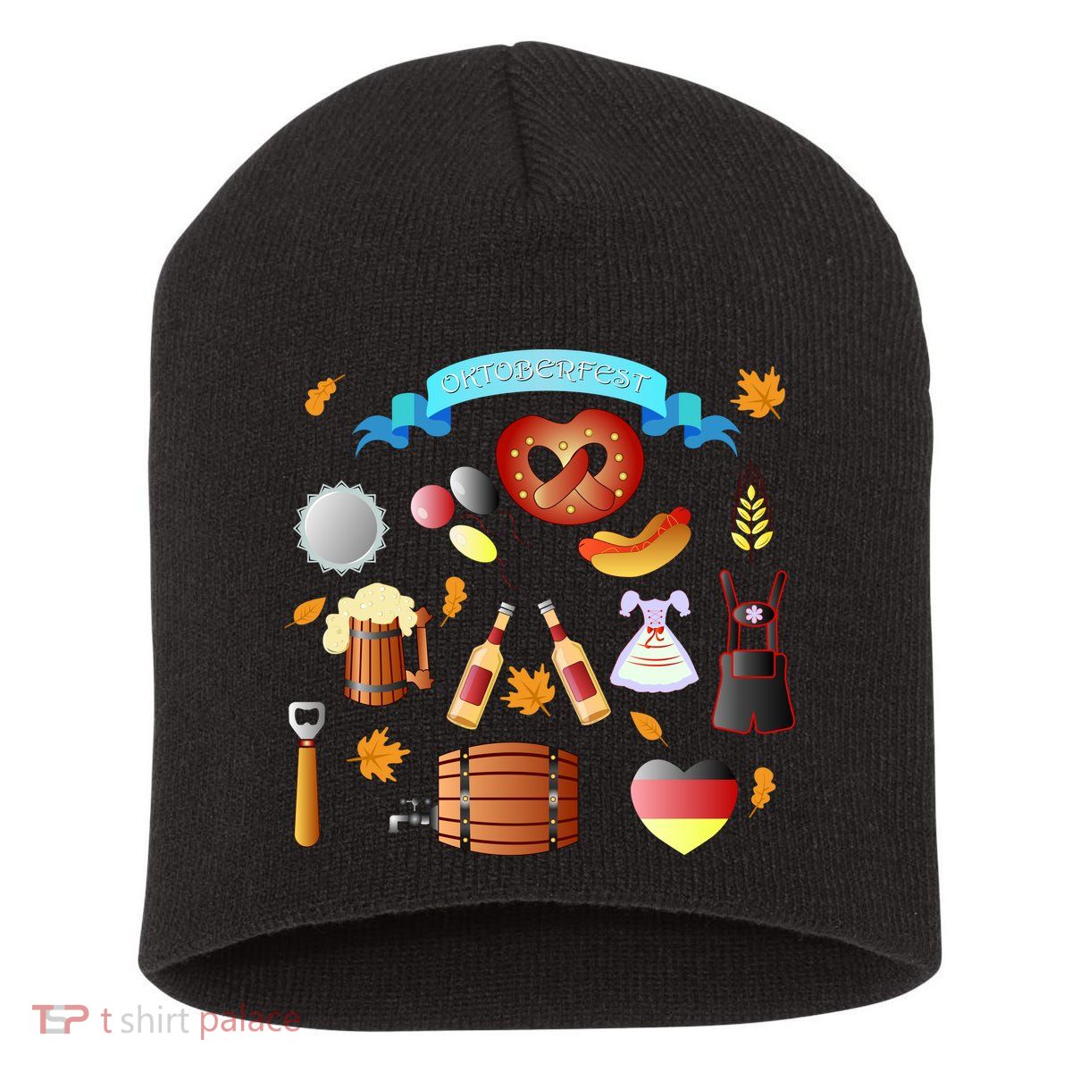 Oktoberfest Festive Mashup Beer Pretzel German Short Acrylic Beanie