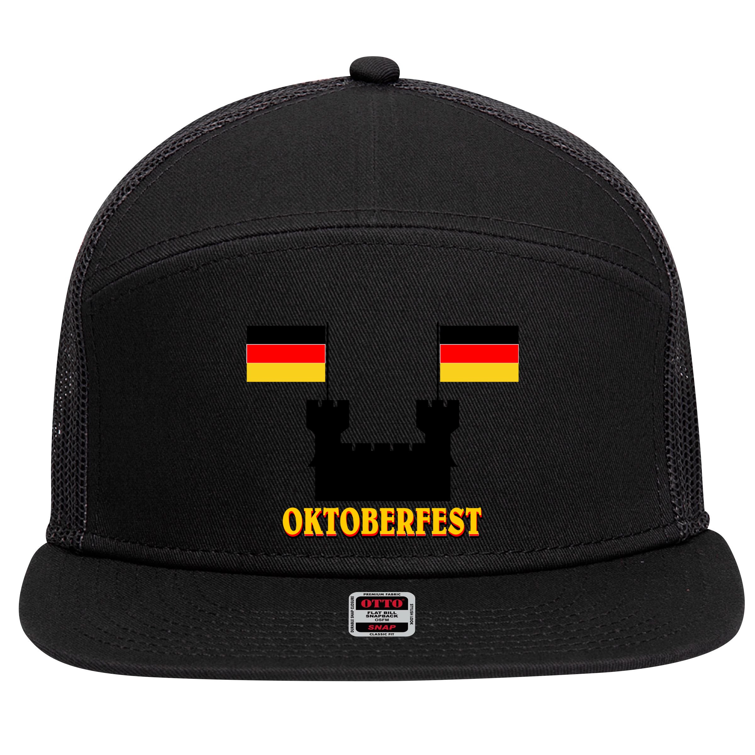Oktoberfest German Flag Castle 7 Panel Mesh Trucker Snapback Hat