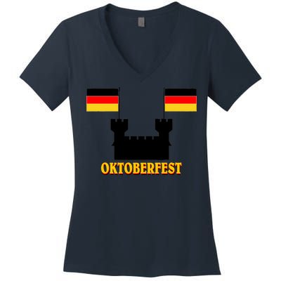 Oktoberfest German Flag Castle Women's V-Neck T-Shirt