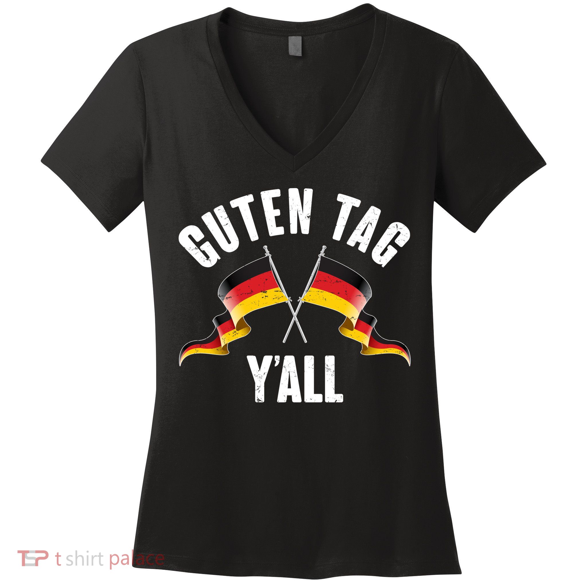 Oktoberfest Guten Tag Y'all German Flags Women's V-Neck T-Shirt