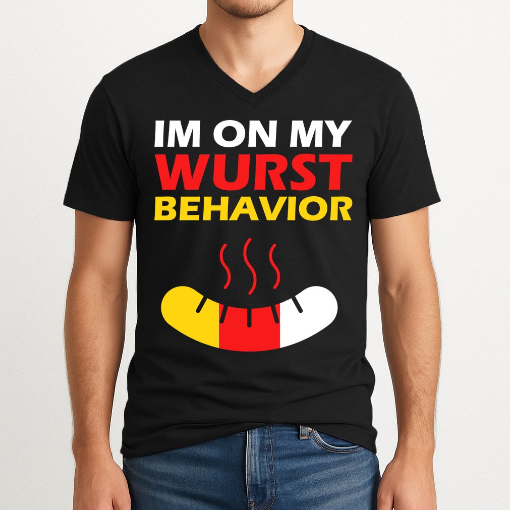 Oktoberfest I'm On My Wurst Behavior  V-Neck T-Shirt