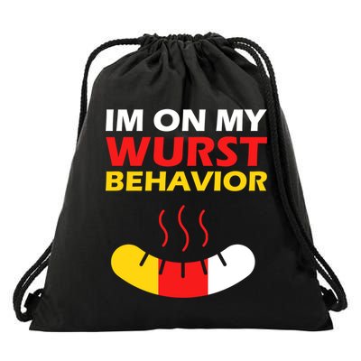 Oktoberfest I'm On My Wurst Behavior  Drawstring Bag