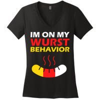 Oktoberfest I'm On My Wurst Behavior  Women's V-Neck T-Shirt