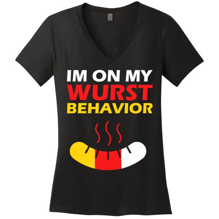 Oktoberfest I'm On My Wurst Behavior  Women's V-Neck T-Shirt