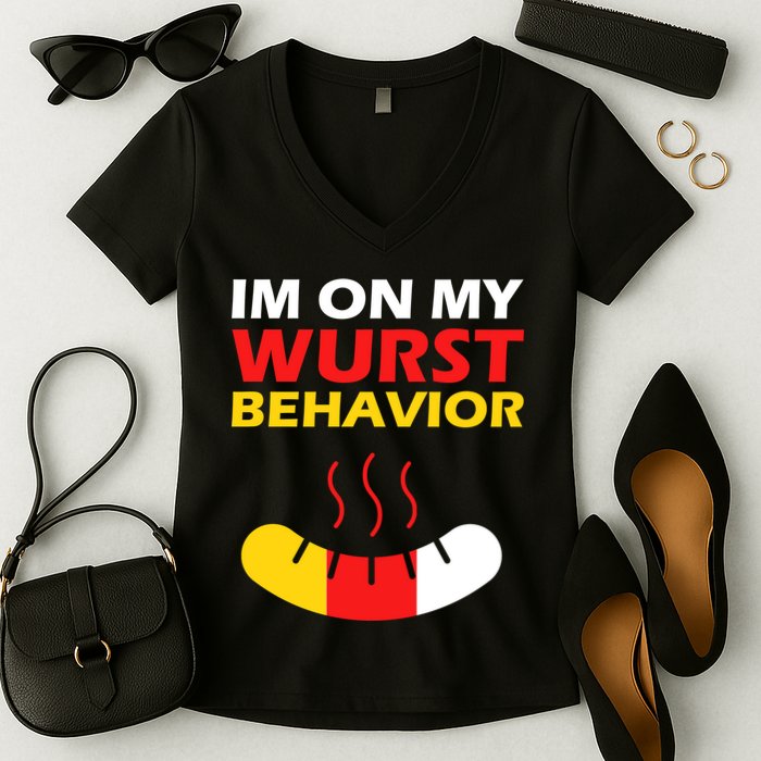 Oktoberfest I'm On My Wurst Behavior  Women's V-Neck T-Shirt