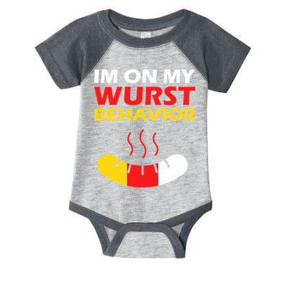 Oktoberfest I'm On My Wurst Behavior  Infant Baby Jersey Bodysuit
