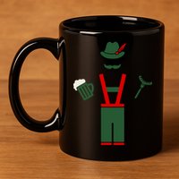 Oktoberfest Mustache Lederhosen Beer & Sausage Icon 11oz C Handle Ceramic Mug