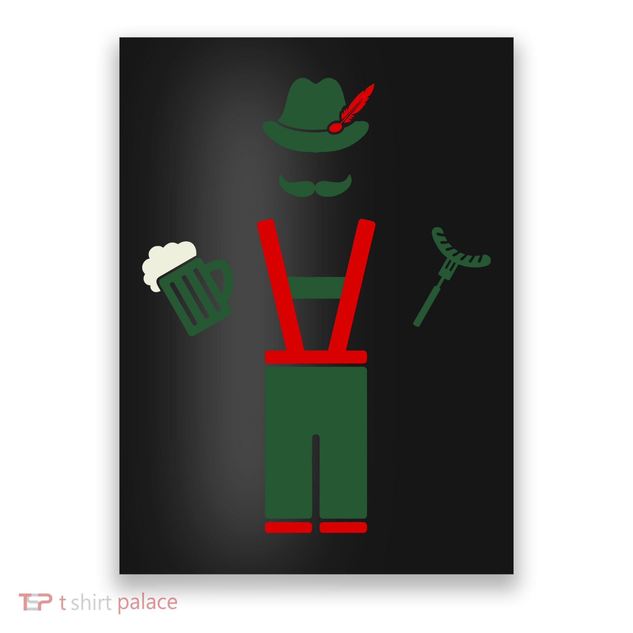 Oktoberfest Mustache Lederhosen Beer & Sausage Icon Poster