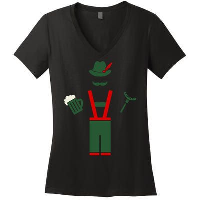 Oktoberfest Mustache Lederhosen Beer & Sausage Icon Women's V-Neck T-Shirt