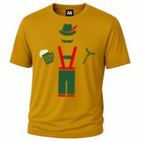 Oktoberfest Mustache Lederhosen Beer & Sausage Icon Cooling Performance Crew T-Shirt