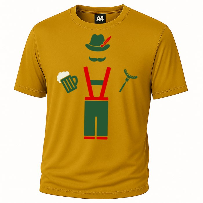 Oktoberfest Mustache Lederhosen Beer & Sausage Icon Cooling Performance Crew T-Shirt