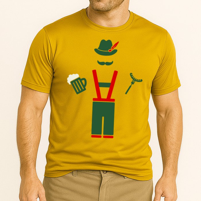 Oktoberfest Mustache Lederhosen Beer & Sausage Icon Cooling Performance Crew T-Shirt