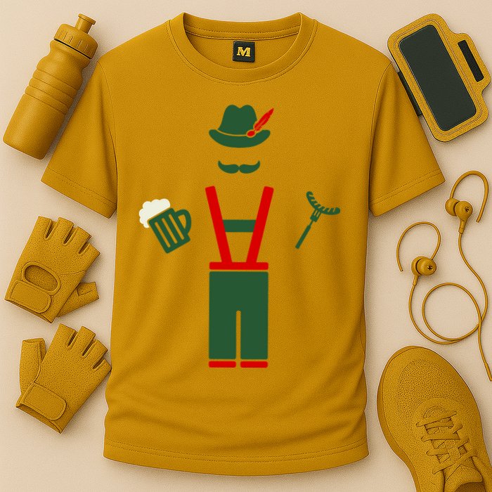 Oktoberfest Mustache Lederhosen Beer & Sausage Icon Cooling Performance Crew T-Shirt