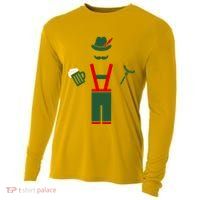 Oktoberfest Mustache Lederhosen Beer & Sausage Icon Cooling Performance Long Sleeve Crew