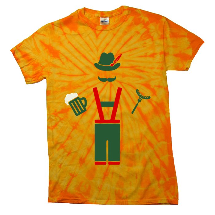 Oktoberfest Mustache Lederhosen Beer & Sausage Icon Tie-Dye T-Shirt