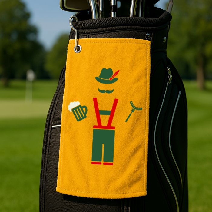 Oktoberfest Mustache Lederhosen Beer & Sausage Icon Golf Towel