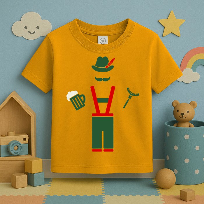 Oktoberfest Mustache Lederhosen Beer & Sausage Icon Toddler T-Shirt