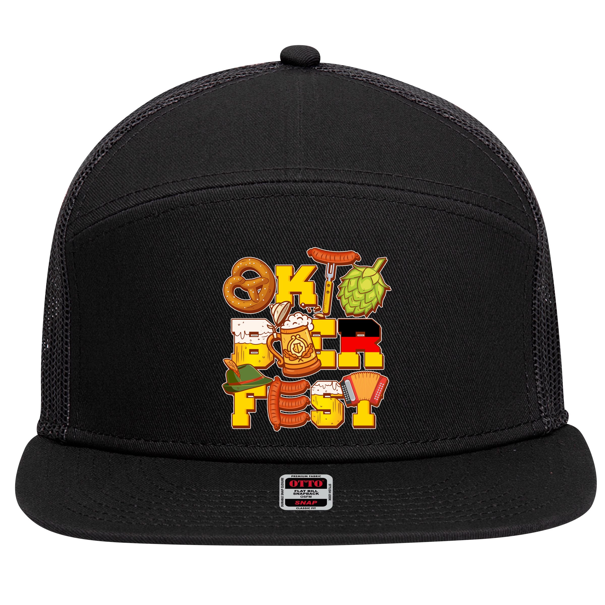 Oktoberfest Party Logo 7 Panel Mesh Trucker Snapback Hat