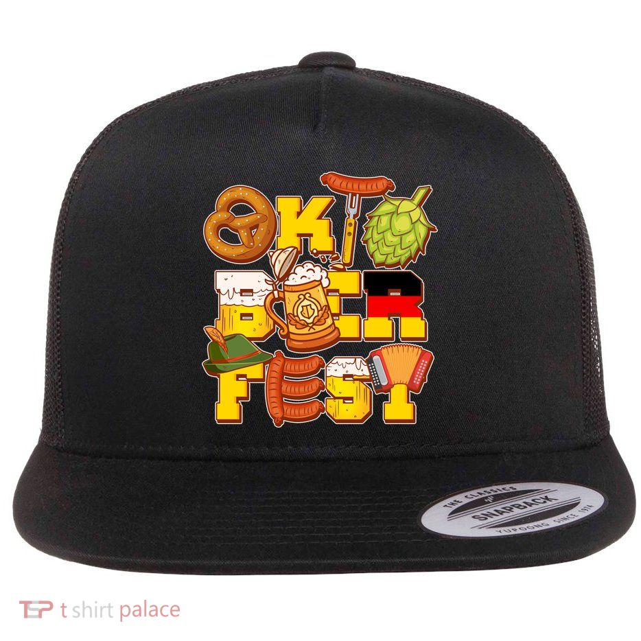 Oktoberfest Party Logo Flat Bill Trucker Hat
