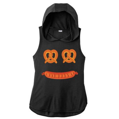 Oktoberfest Pretzel Sausage Smiley Face Ladies PosiCharge Tri-Blend Wicking Draft Hoodie Tank