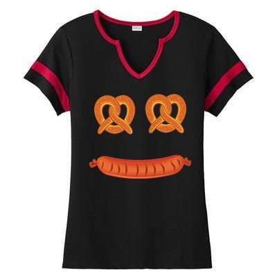 Oktoberfest Pretzel Sausage Smiley Face Ladies Halftime Notch Neck Tee