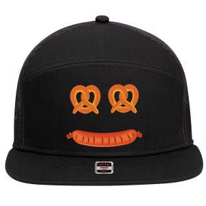 Oktoberfest Pretzel Sausage Smiley Face 7 Panel Mesh Trucker Snapback Hat