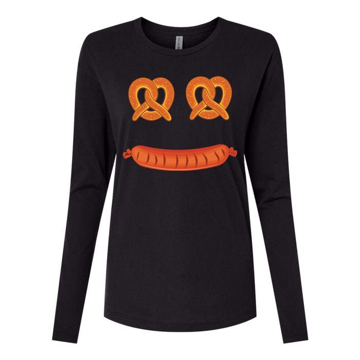 Oktoberfest Pretzel Sausage Smiley Face Womens Cotton Relaxed Long Sleeve T-Shirt