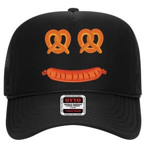 Oktoberfest Pretzel Sausage Smiley Face High Crown Mesh Back Trucker Hat