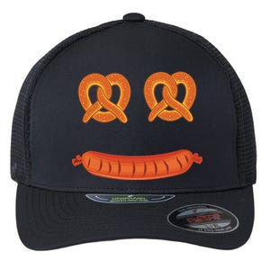 Oktoberfest Pretzel Sausage Smiley Face Flexfit Unipanel Trucker Cap