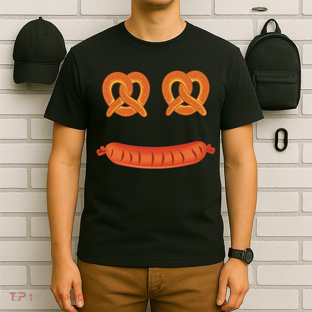 Oktoberfest Pretzel Sausage Smiley Face T-Shirt